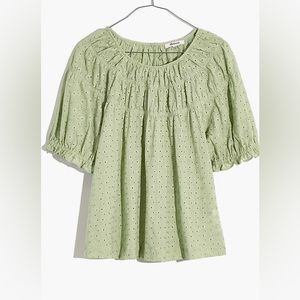 Madewell Daisy embroidered shirred puff sleeve top